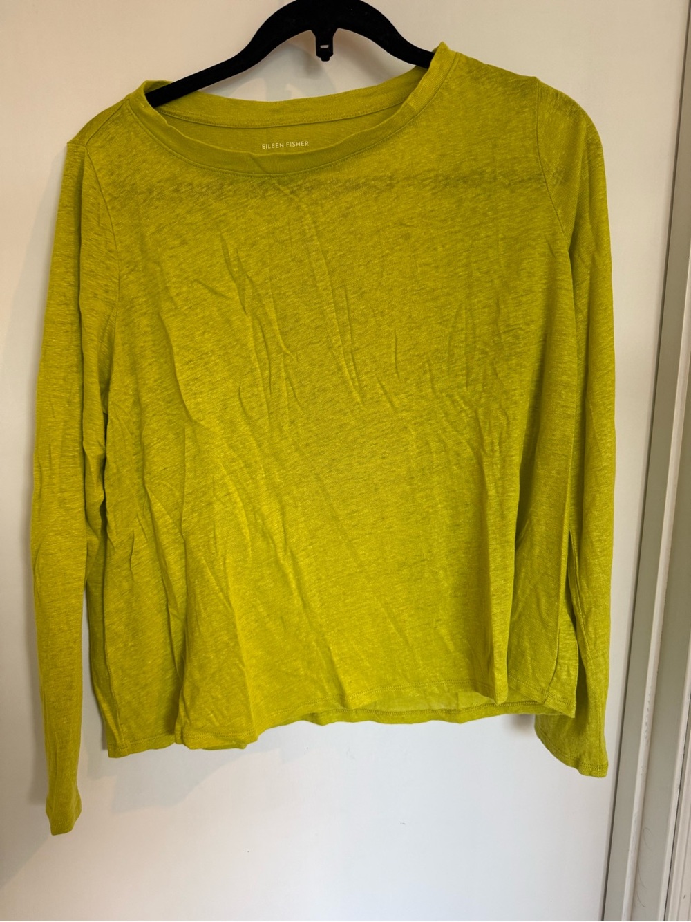 Eileen Fisher 100% organic cotton long sleeve shirt in chartreuse